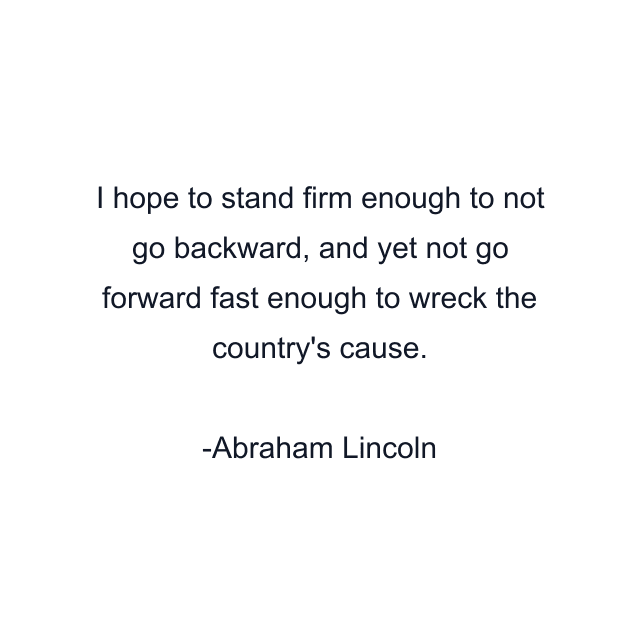 I hope to stand firm enough to not go backward, and yet not go forward fast enough to wreck the country's cause.