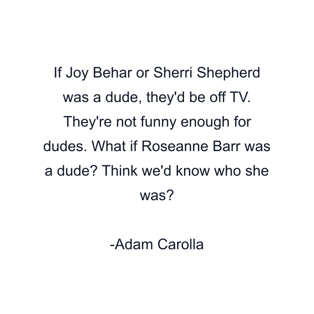 If Joy Behar or Sherri Shepherd was a dude, they'd be off TV. They're not funny enough for dudes. What if Roseanne Barr was a dude? Think we'd know who she was?