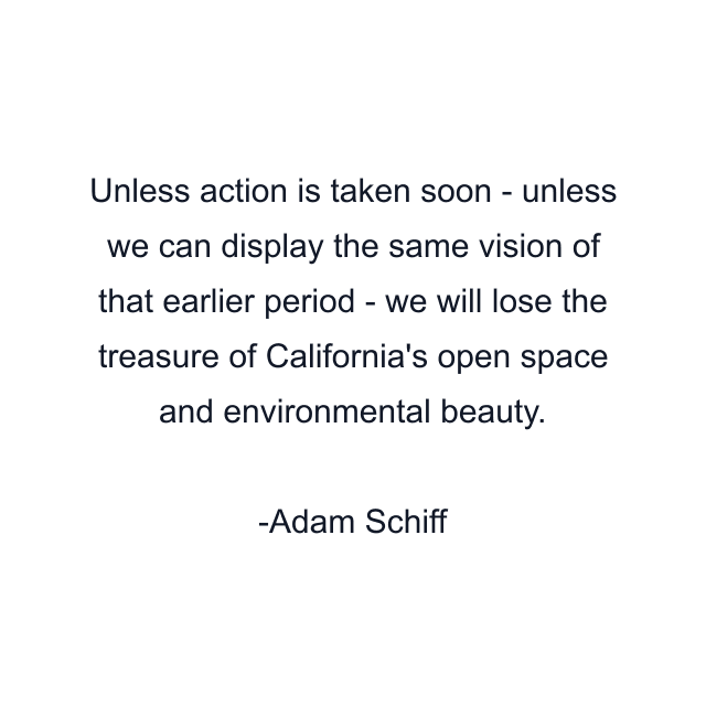 Unless action is taken soon - unless we can display the same vision of that earlier period - we will lose the treasure of California's open space and environmental beauty.