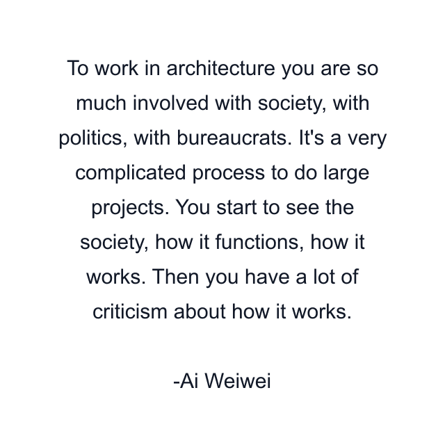 To work in architecture you are so much involved with society, with politics, with bureaucrats. It's a very complicated process to do large projects. You start to see the society, how it functions, how it works. Then you have a lot of criticism about how it works.