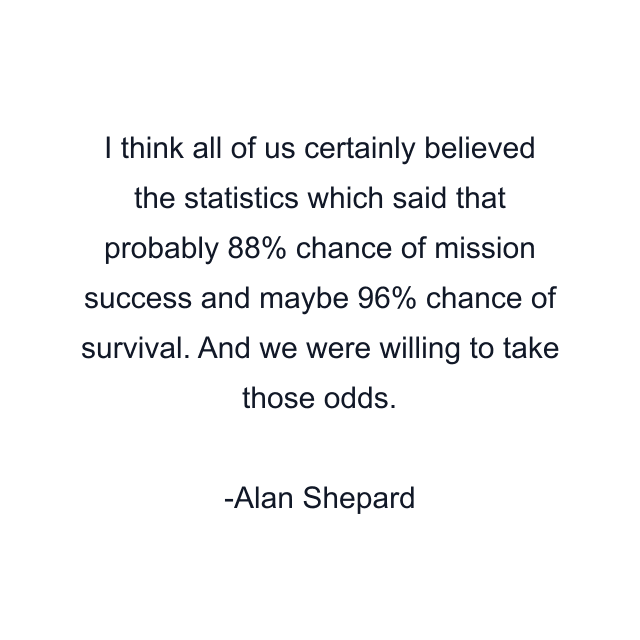 I think all of us certainly believed the statistics which said that probably 88% chance of mission success and maybe 96% chance of survival. And we were willing to take those odds.