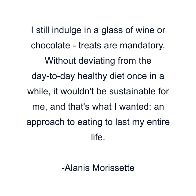 I still indulge in a glass of wine or chocolate - treats are mandatory. Without deviating from the day-to-day healthy diet once in a while, it wouldn't be sustainable for me, and that's what I wanted: an approach to eating to last my entire life.