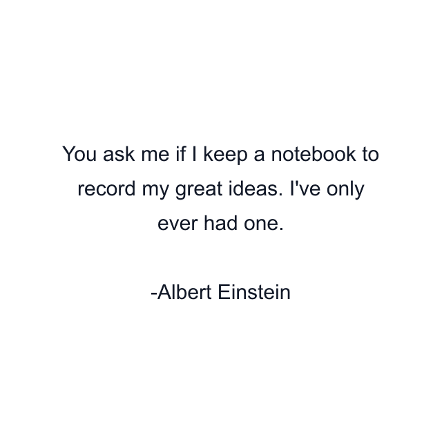 You ask me if I keep a notebook to record my great ideas. I've only ever had one.