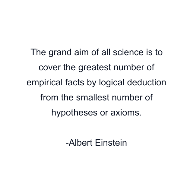 The grand aim of all science is to cover the greatest number of empirical facts by logical deduction from the smallest number of hypotheses or axioms.