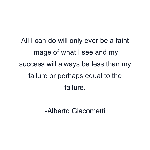 All I can do will only ever be a faint image of what I see and my success will always be less than my failure or perhaps equal to the failure.