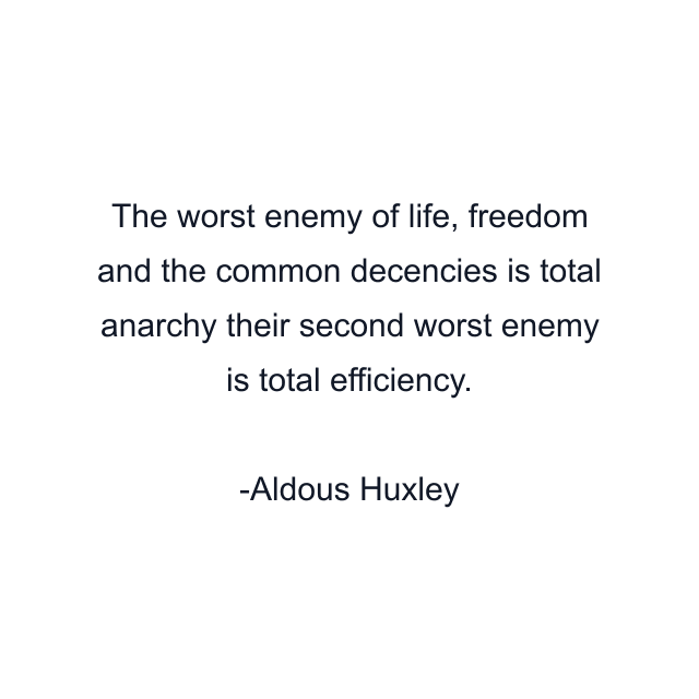 The worst enemy of life, freedom and the common decencies is total anarchy their second worst enemy is total efficiency.