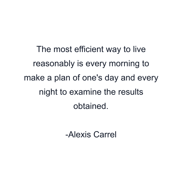 The most efficient way to live reasonably is every morning to make a plan of one's day and every night to examine the results obtained.