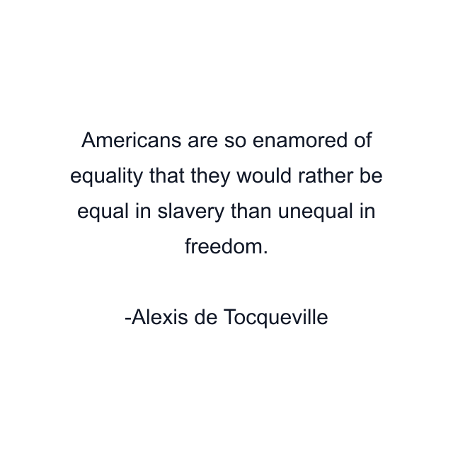 Americans are so enamored of equality that they would rather be equal in slavery than unequal in freedom.