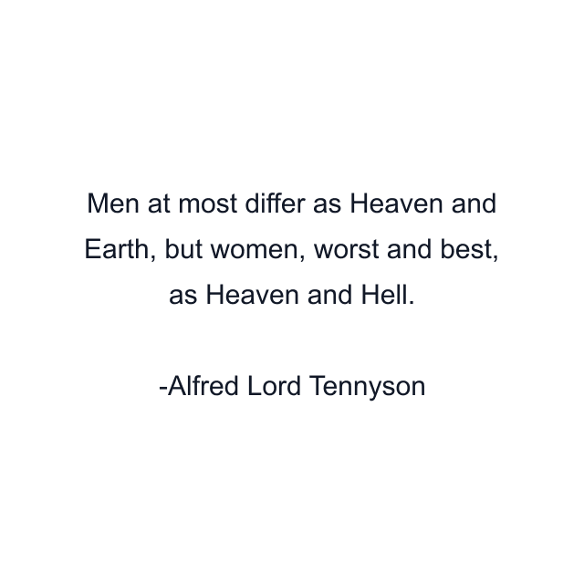 Men at most differ as Heaven and Earth, but women, worst and best, as Heaven and Hell.