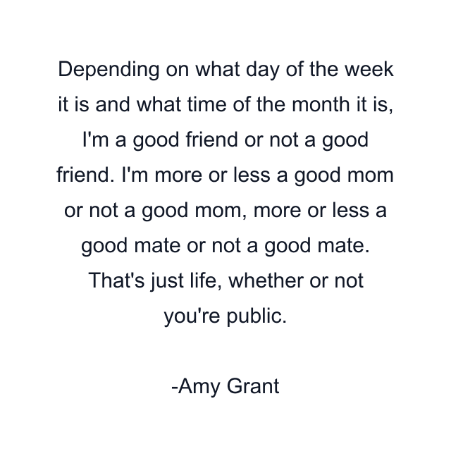 Depending on what day of the week it is and what time of the month it is, I'm a good friend or not a good friend. I'm more or less a good mom or not a good mom, more or less a good mate or not a good mate. That's just life, whether or not you're public.