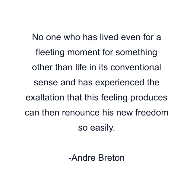 No one who has lived even for a fleeting moment for something other than life in its conventional sense and has experienced the exaltation that this feeling produces can then renounce his new freedom so easily.