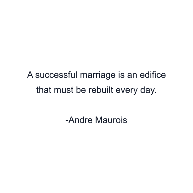 A successful marriage is an edifice that must be rebuilt every day.