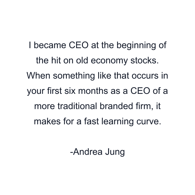 I became CEO at the beginning of the hit on old economy stocks. When something like that occurs in your first six months as a CEO of a more traditional branded firm, it makes for a fast learning curve.