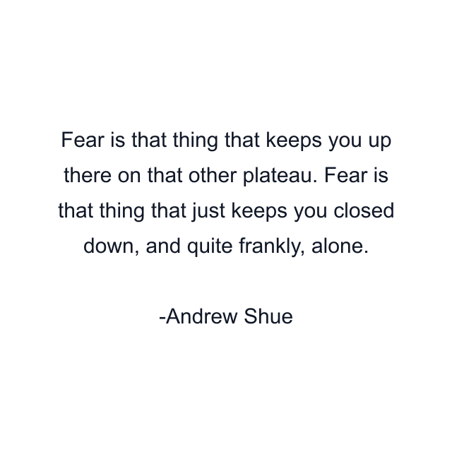 Fear is that thing that keeps you up there on that other plateau. Fear is that thing that just keeps you closed down, and quite frankly, alone.