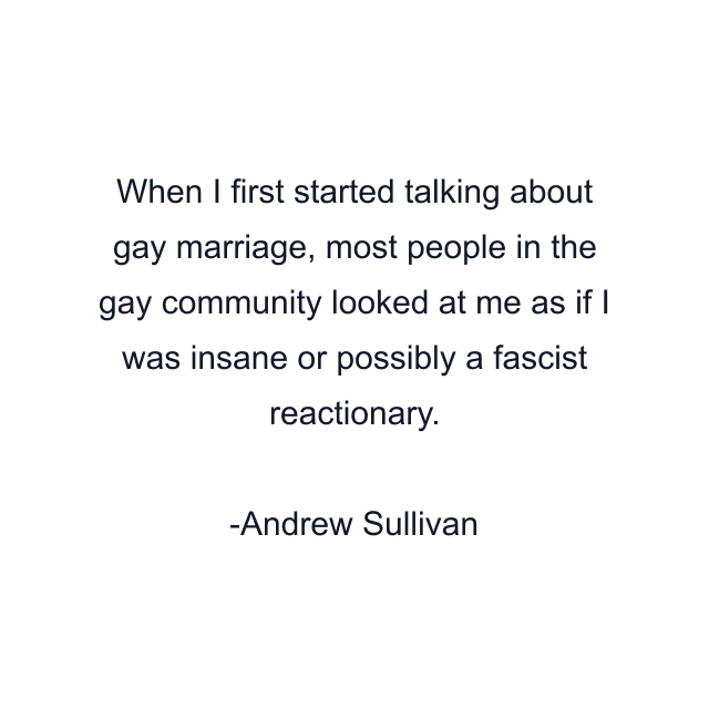 When I first started talking about gay marriage, most people in the gay community looked at me as if I was insane or possibly a fascist reactionary.