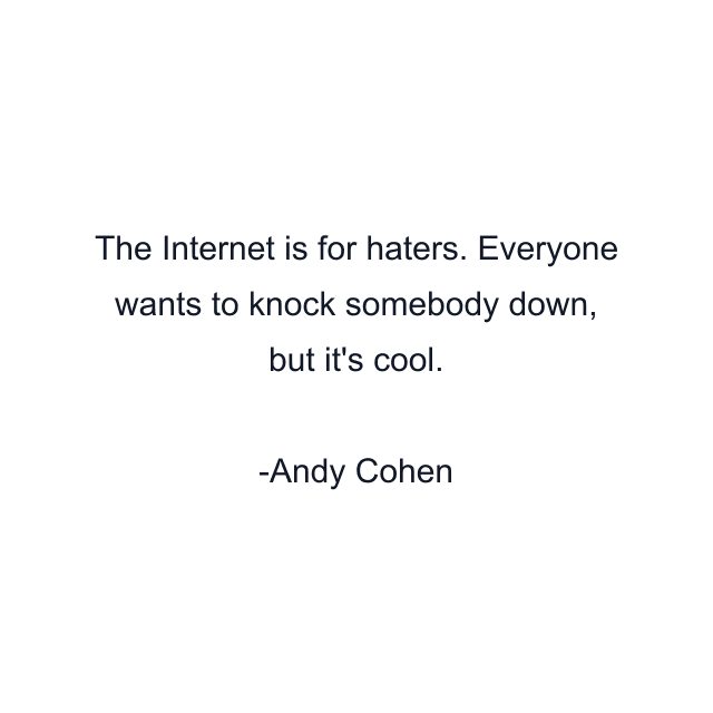 The Internet is for haters. Everyone wants to knock somebody down, but it's cool.