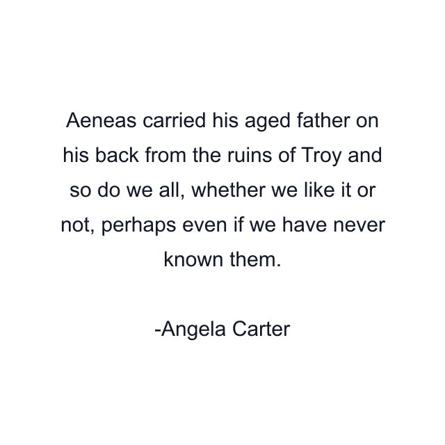 Aeneas carried his aged father on his back from the ruins of Troy and so do we all, whether we like it or not, perhaps even if we have never known them.