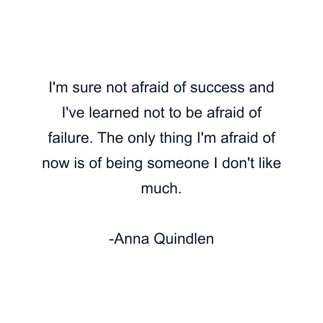 I'm sure not afraid of success and I've learned not to be afraid of failure. The only thing I'm afraid of now is of being someone I don't like much.