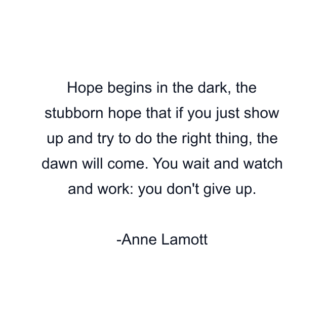 Hope begins in the dark, the stubborn hope that if you just show up and try to do the right thing, the dawn will come. You wait and watch and work: you don't give up.