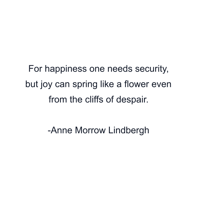 For happiness one needs security, but joy can spring like a flower even from the cliffs of despair.