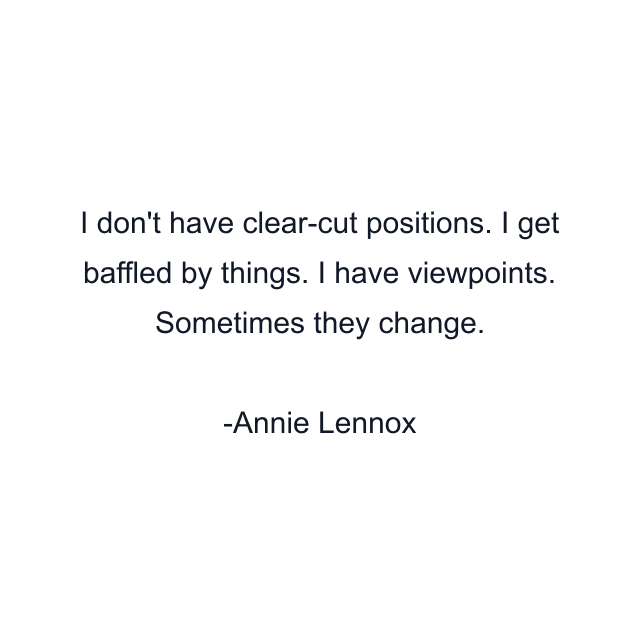 I don't have clear-cut positions. I get baffled by things. I have viewpoints. Sometimes they change.