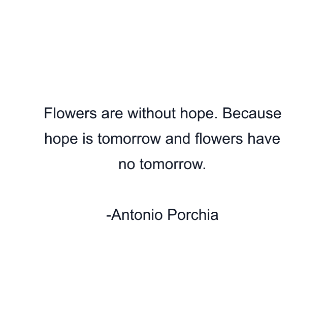 Flowers are without hope. Because hope is tomorrow and flowers have no tomorrow.