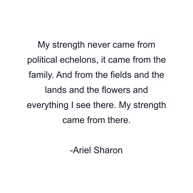 My strength never came from political echelons, it came from the family. And from the fields and the lands and the flowers and everything I see there. My strength came from there.