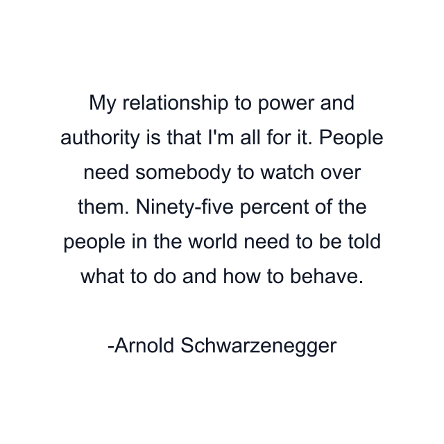 My relationship to power and authority is that I'm all for it. People need somebody to watch over them. Ninety-five percent of the people in the world need to be told what to do and how to behave.