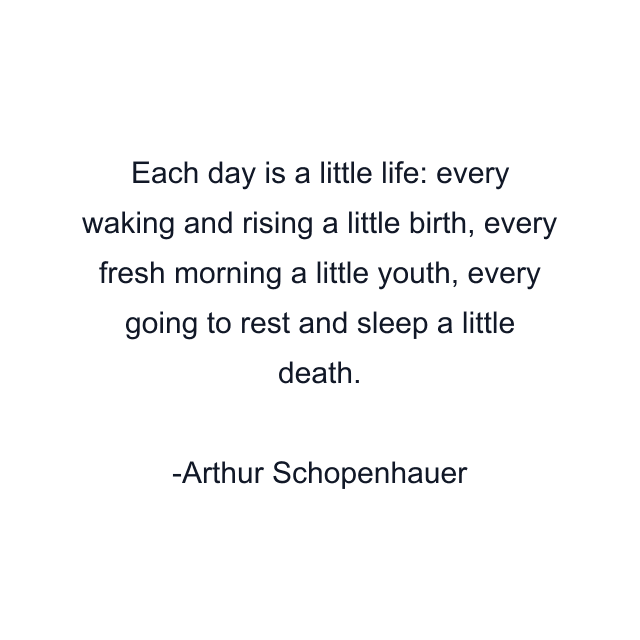 Each day is a little life: every waking and rising a little birth, every fresh morning a little youth, every going to rest and sleep a little death.