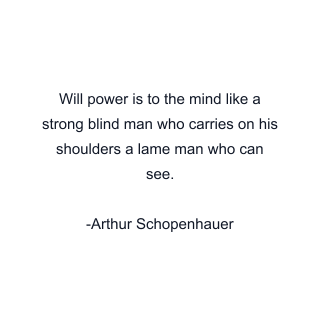 Will power is to the mind like a strong blind man who carries on his shoulders a lame man who can see.