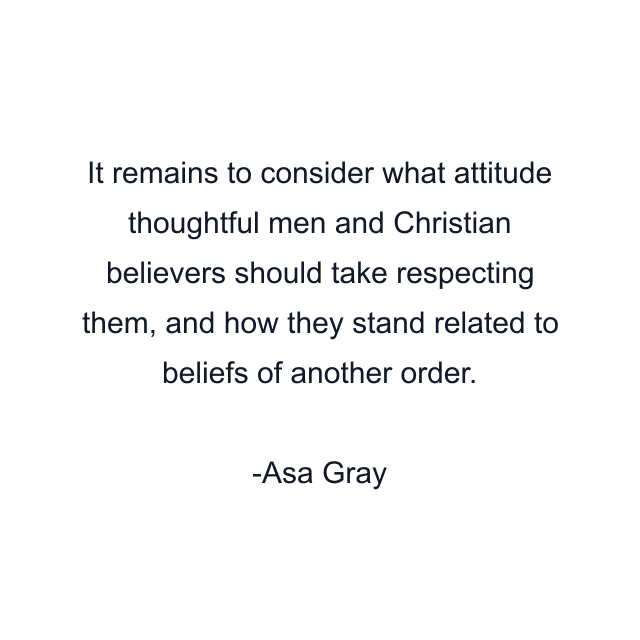 It remains to consider what attitude thoughtful men and Christian believers should take respecting them, and how they stand related to beliefs of another order.