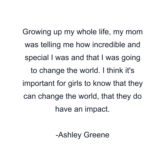 Growing up my whole life, my mom was telling me how incredible and special I was and that I was going to change the world. I think it's important for girls to know that they can change the world, that they do have an impact.