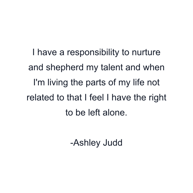 I have a responsibility to nurture and shepherd my talent and when I'm living the parts of my life not related to that I feel I have the right to be left alone.