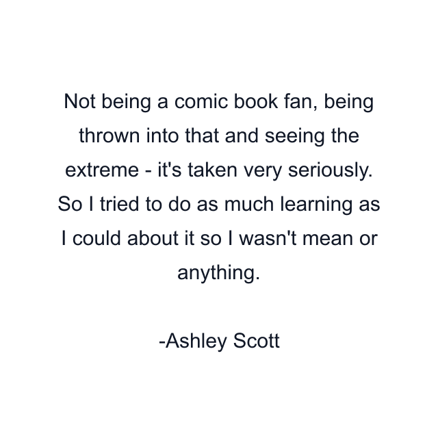 Not being a comic book fan, being thrown into that and seeing the extreme - it's taken very seriously. So I tried to do as much learning as I could about it so I wasn't mean or anything.