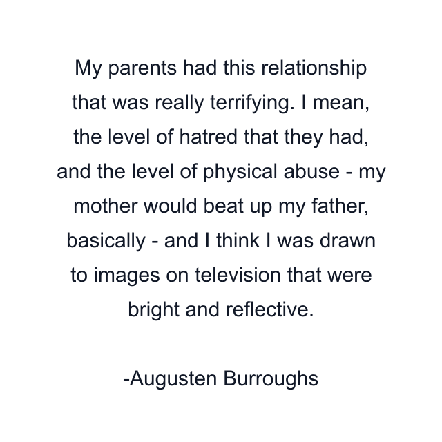 My parents had this relationship that was really terrifying. I mean, the level of hatred that they had, and the level of physical abuse - my mother would beat up my father, basically - and I think I was drawn to images on television that were bright and reflective.