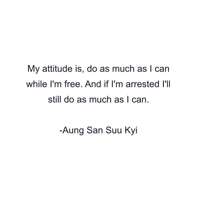 My attitude is, do as much as I can while I'm free. And if I'm arrested I'll still do as much as I can.