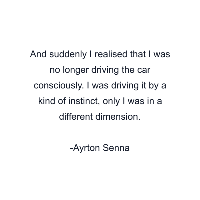 And suddenly I realised that I was no longer driving the car consciously. I was driving it by a kind of instinct, only I was in a different dimension.