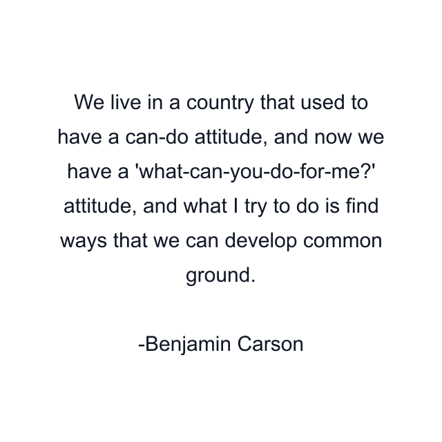 We live in a country that used to have a can-do attitude, and now we have a 'what-can-you-do-for-me?' attitude, and what I try to do is find ways that we can develop common ground.