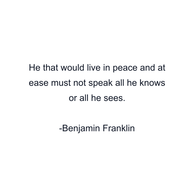 He that would live in peace and at ease must not speak all he knows or all he sees.