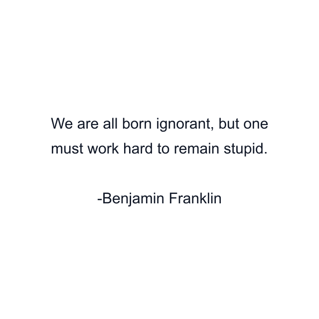 We are all born ignorant, but one must work hard to remain stupid.