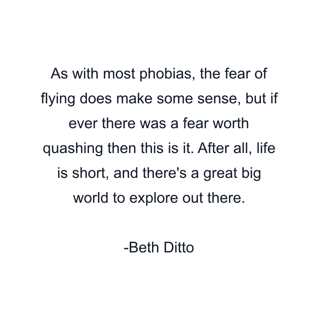 As with most phobias, the fear of flying does make some sense, but if ever there was a fear worth quashing then this is it. After all, life is short, and there's a great big world to explore out there.