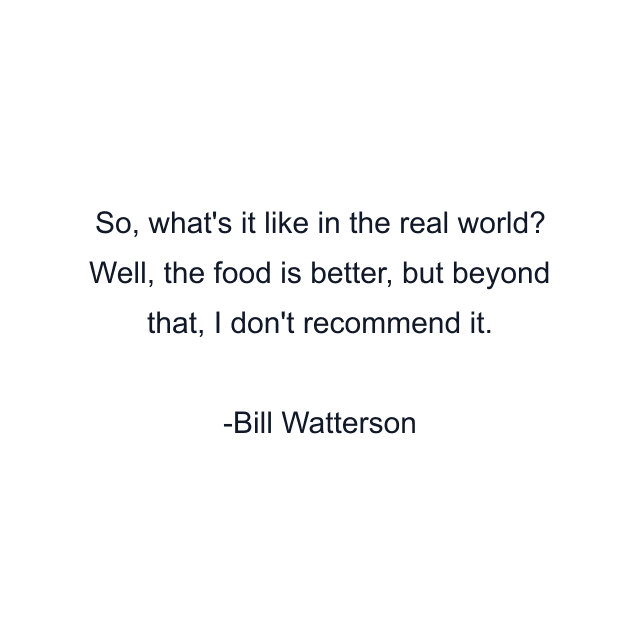 So, what's it like in the real world? Well, the food is better, but beyond that, I don't recommend it.