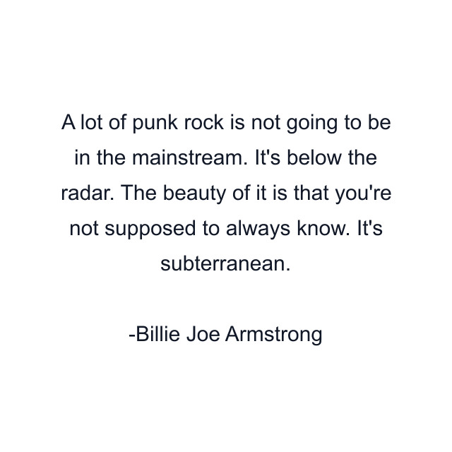 A lot of punk rock is not going to be in the mainstream. It's below the radar. The beauty of it is that you're not supposed to always know. It's subterranean.