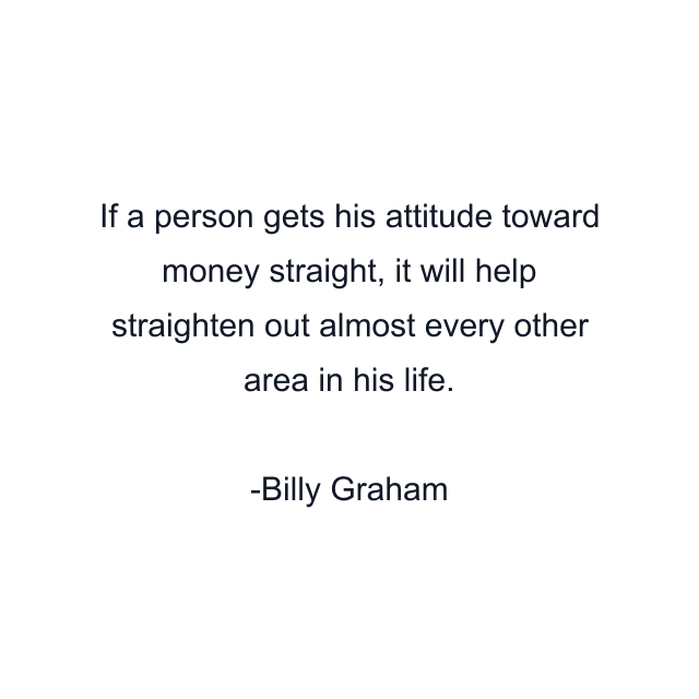 If a person gets his attitude toward money straight, it will help straighten out almost every other area in his life.