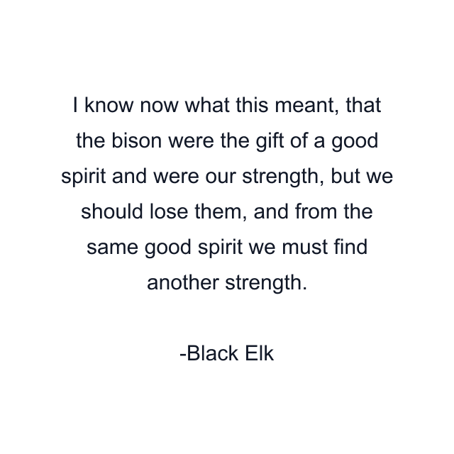 I know now what this meant, that the bison were the gift of a good spirit and were our strength, but we should lose them, and from the same good spirit we must find another strength.