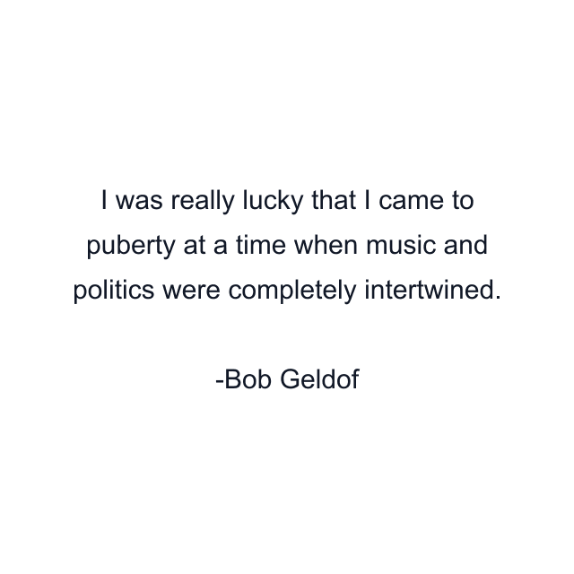 I was really lucky that I came to puberty at a time when music and politics were completely intertwined.