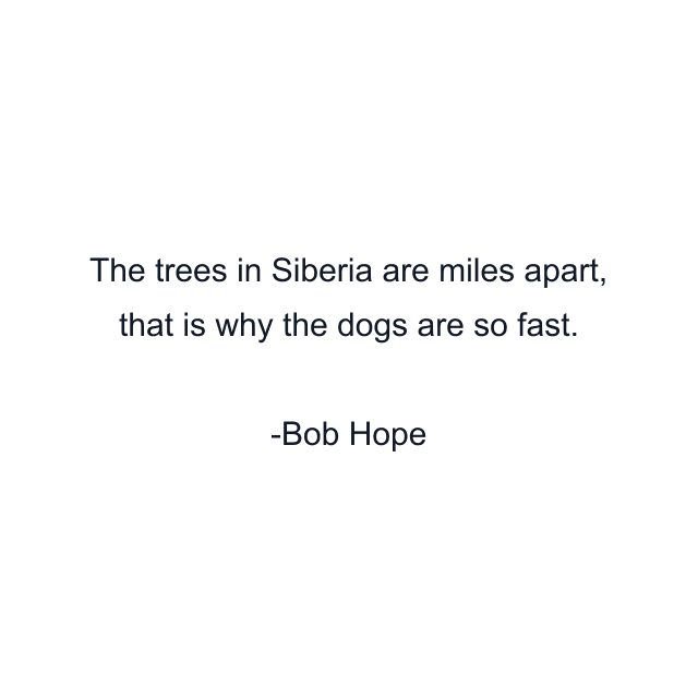 The trees in Siberia are miles apart, that is why the dogs are so fast.