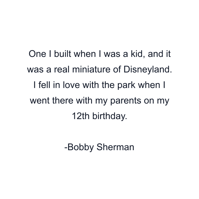 One I built when I was a kid, and it was a real miniature of Disneyland. I fell in love with the park when I went there with my parents on my 12th birthday.