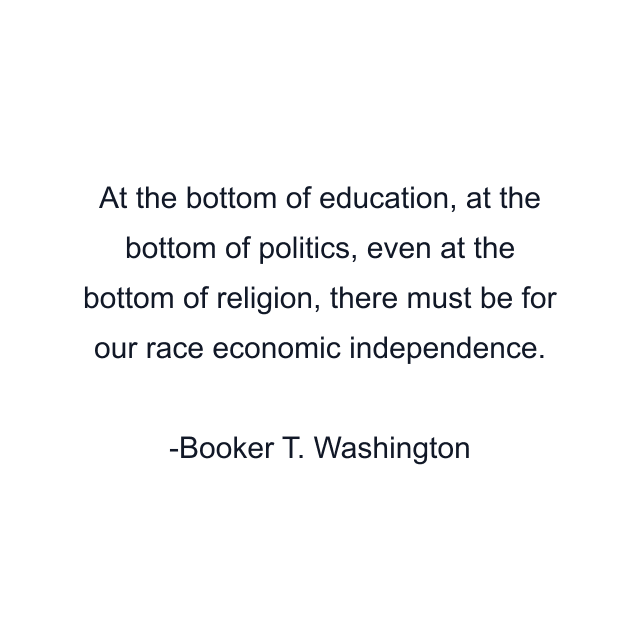 At the bottom of education, at the bottom of politics, even at the bottom of religion, there must be for our race economic independence.