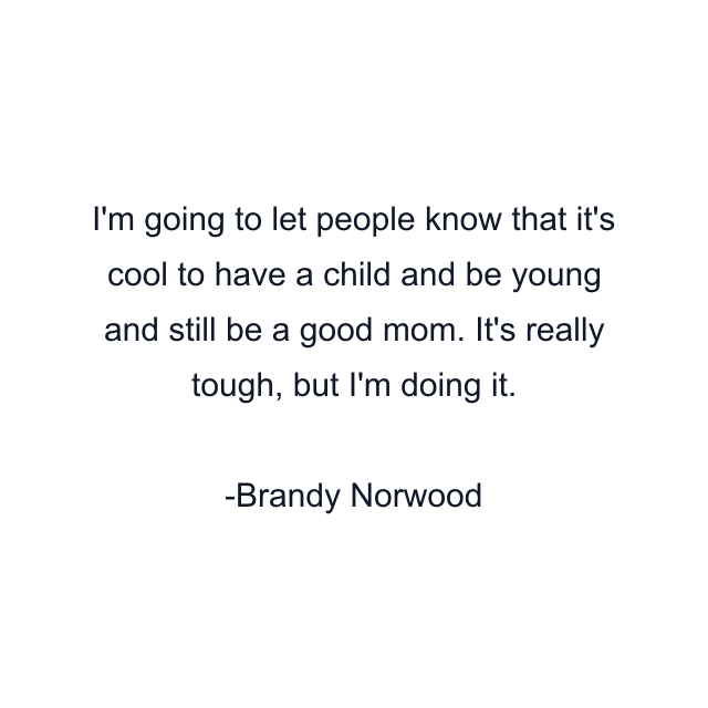 I'm going to let people know that it's cool to have a child and be young and still be a good mom. It's really tough, but I'm doing it.